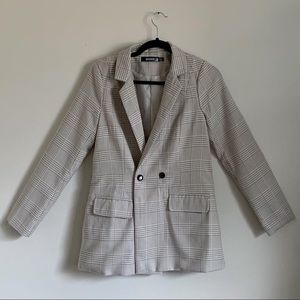 Stone Co Ord Plaid Long Double Button Blazer